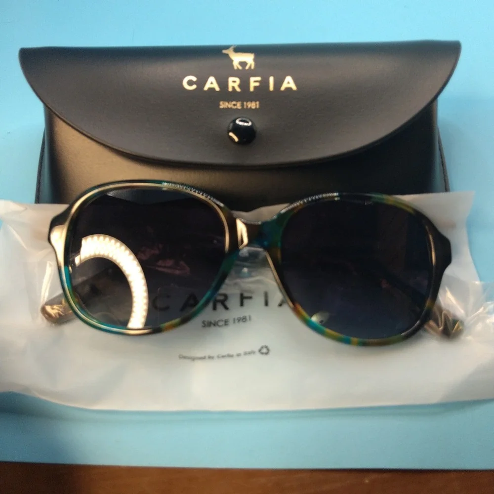 Carfia CA2024S Polarized Sunglasses Teal Tortoise Shell Round Frame Italy Design
